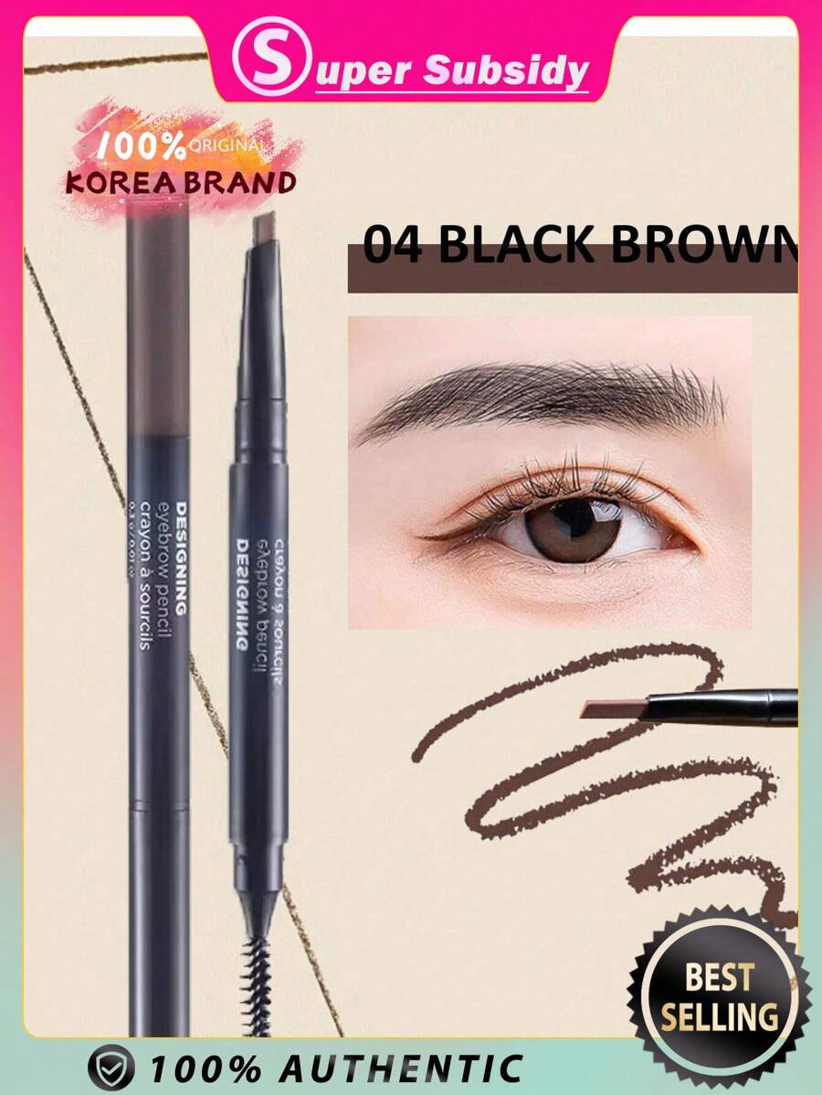 The Face Shop Lápiz de cejas diseñador FMGT, 04 Negro Marrón, fórmula de larga duración e indeformable, altamente pigmentado, fórmula difuminable, dura todo el día, cosméticos coreanos, regalo de K-beauty