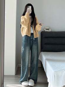 Áo khoác len cardigan dệt kim National Style Warm Outerwear hai chiều khóa kéo cho nữ, mùa thu/đông - Lạc đà - Xem 7