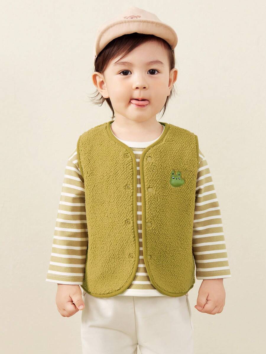 mini bala 新款冬季双面背心，男孩和女孩的保暖羊毛背心 - 橄欖綠 - 查看 1