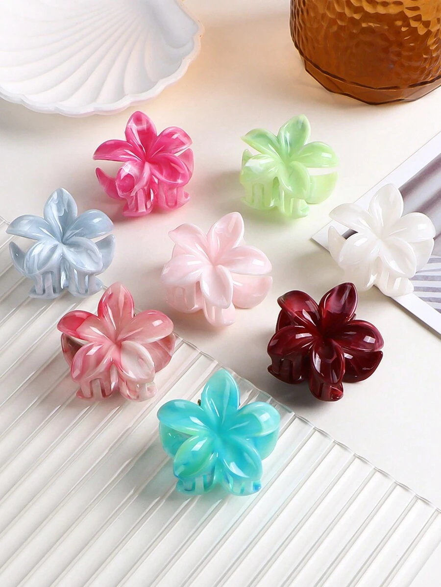 8pcs/4pcs Set New Sweet Transparent Pastel Floral & Hair Claw Hair Clips, High-End Decorative Bangs Hairpins Hair Jaw Clip Hair Clamps Hair Clutch Hair Clip, School Stuff, College Fall Winter Claw Clip Hair Accessories For Women For Vacation Outfits Woman Flower Hair Clip - 8pcs - View 1