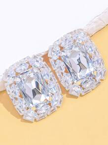 1 Pair Silver Geometric Rhinestone Clip-On Earrings, Fashionable Stylish For Party, Banquet Wear