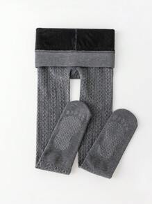 1件装女童/儿童/幼儿保暖无脚连裤袜，灰色纯色，卡通爱心、竖条纹、波点图案，表面光滑柔软，亲肤舒适，适合日常穿着、上学、公主风，可爱百搭，适合春、秋、冬三季穿着。