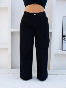 CALCA JEANS FEMININA WIDE LEG CINTURA ALTA 100% ALGODAO