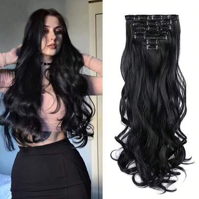 Conjunto de extensiones de cabello de 18/20/24/28 pulgadas de ondas grandes con clips BB para damas, set de 7 piezas