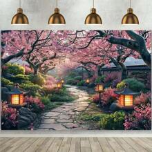 Vải nền chụp ảnh đường đi trong vườn mùa xuân đa chức năng - Biểu ngữ cảnh quan cây và hoa bằng sợi polyester, thích hợp cho đám cưới, sinh nhật và trang trí nhà cửa - Không cần nguồn điện - Nhiều màu - Xem 1