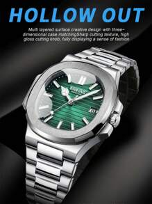 1 pièce Montre pour homme, cadran carré, étanche 50 m, boîtier en acier inoxydable 316 anti-rouille, lumineux, mouvement à quartz japonais importé - Haute qualité, pile japonaise longue durée, calendrier, garde-temps précis. Cadeau d'anniversaire, fête des pères, mariage, souvenir, rentrée scolaire
