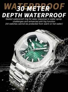 1 pièce Montre pour homme, cadran carré, étanche 50 m, boîtier en acier inoxydable 316 anti-rouille, lumineux, mouvement à quartz japonais importé - Haute qualité, pile japonaise longue durée, calendrier, garde-temps précis. Cadeau d'anniversaire, fête des pères, mariage, souvenir, rentrée scolaire