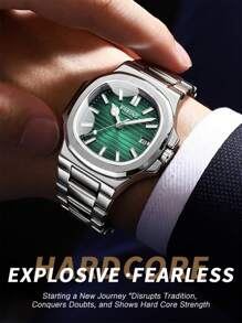 1 pièce Montre pour homme, cadran carré, étanche 50 m, boîtier en acier inoxydable 316 anti-rouille, lumineux, mouvement à quartz japonais importé - Haute qualité, pile japonaise longue durée, calendrier, garde-temps précis. Cadeau d'anniversaire, fête des pères, mariage, souvenir, rentrée scolaire
