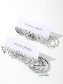 12pcs Retro Punk Geometric Square & C Shape Hoop Earrings Set, Bohemian Style Faux Pearl Big Round Earrings, Casual Daily Jewelry Set - Ideal Holiday Gift For Women