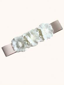 1pc Women's Colorful Lace Pearl & Faux Flower Decor Elastic Waist Belt, Holiday Style - A - View 11
