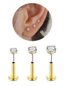 CIZME 20g 18g 16g 3pcs Silver Gold Threadless Cartilage Earring Flat Back Earrings Studs Threadless Nose Studs Threadless Nose Ring Push In Helix Conch Medusa Tragus Piercing Jewelry FlatBack Earrings Threadless Labret Lip Medusa Piercing Jewelry Flat Round Top 2mm 3mm 4mm