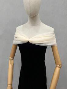 1 件白色新娘蕾丝面纱和无肩带披肩，可调节后背，带领 - 彩色 - 查看 17