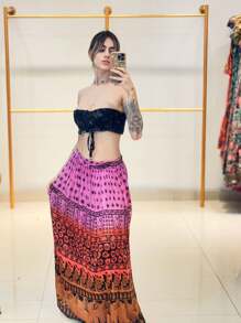 Women's Long Skirt With  Print - Màu Hồng baby - Xem 2