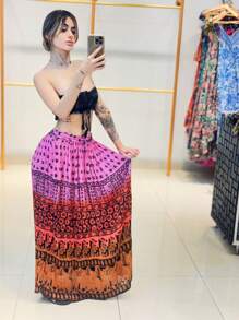 Women's Long Skirt With  Print - Màu Hồng baby - Xem 1