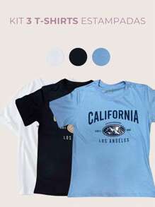 T-Shirt Kit T Shirt 3 Printed Blouses Women's Fashion Summer California Short Sleeve Modern Stylish Comfortable - 淺藍色 - 查看 1