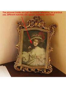 1pc Antique Golden Round Carved Mini Photo Frame, Nostalgic Court Style Photo Frame, For Home Wall Decoration, Desktop Decoration, Figure Photo Decorative Frame, Room Decor, Home Decor Gifts Birthday Graduation - Multicolor - View 1