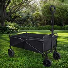 1pc, Collapsible Foldable Wagon Cart, 220lbs Heavy Duty Utility Garden Cart With All-Terrain Wheels For Beach, Lawn, Sports, Camping, Black Outdoor Decor