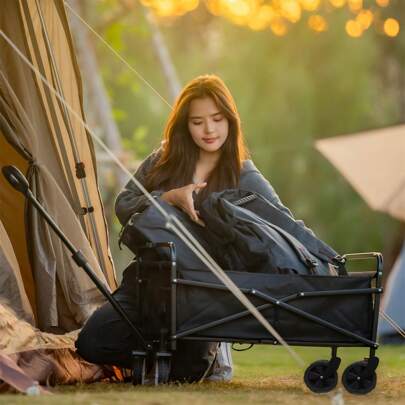 عربة قابلة للطي قوية ب- 220 رطل ، أربطة مطاطية للجر بعجلات متعددة الاستخدامات للشاطئ والحديقة والرياضة والتخييم ، ديكور خارجي باللون الأسود قطعة واحدة