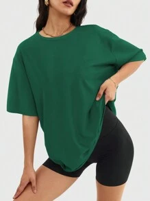 Speed mate Sommer Trainings Damen lässiges oversized T-Shirt Weihnachtsgrün Rundhals-Ausschnitt Kurzarm Basic Trainings-Top