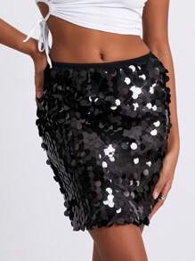 Women's Sequin Mini Skirt Glitter Skirt Belly Dance Short Skirt Clubwear Festival Costume For Concert - 黑色 - 查看 3