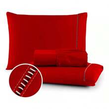 400 Thread Count Bedding Set With Elastic Band Hotel Standard All Sizes Micropercal Sheet - 紅色 - 查看 1