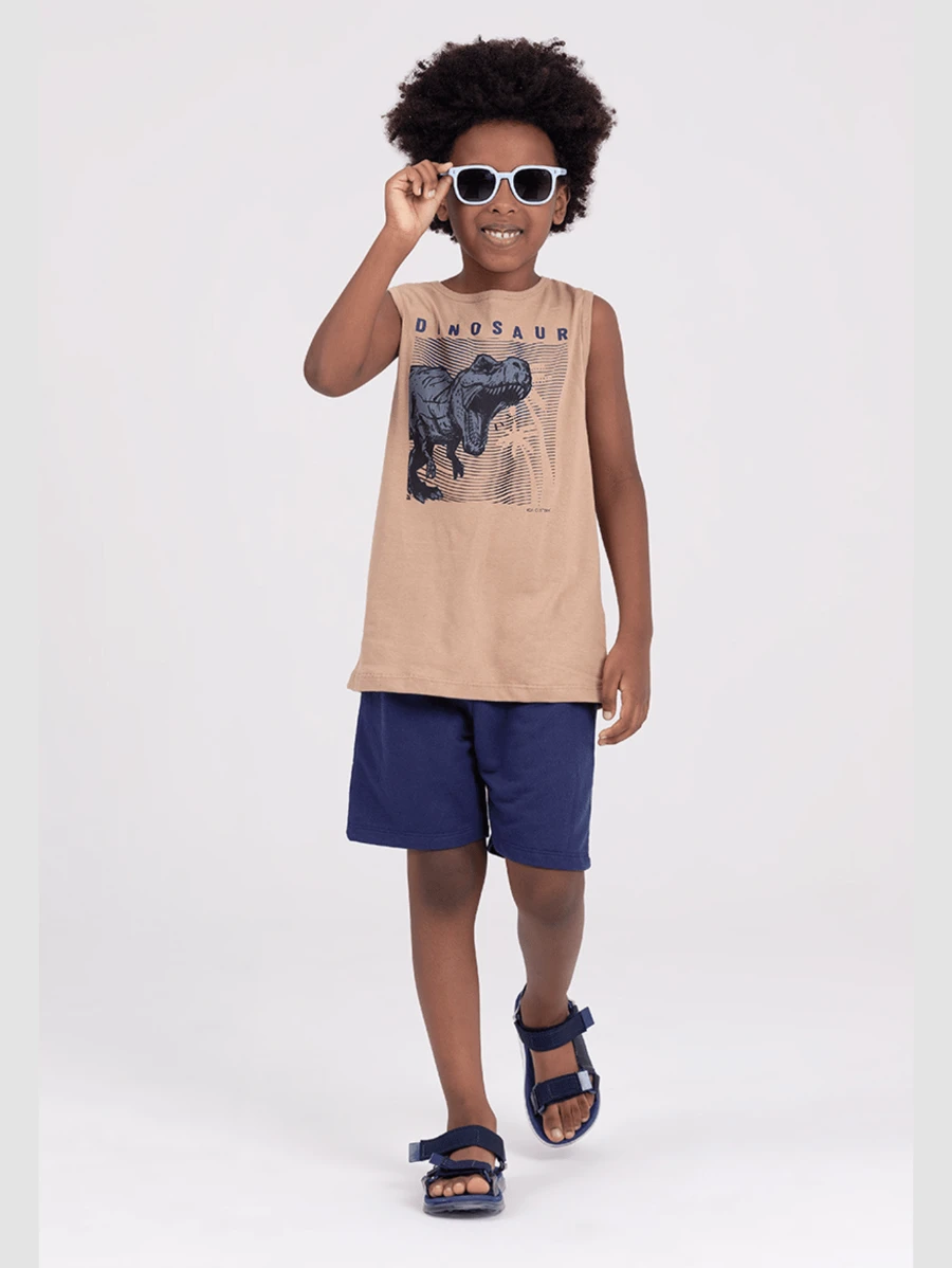 Beige Dinosaur Children's Tank Top Set - 米色 - 查看 1