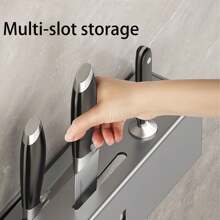 Kitchen Knife Rack With Removable Chopstick Holder, Towel Bar And Utensil Hooks, Wall Mounted Storage Organizer Without Drilling