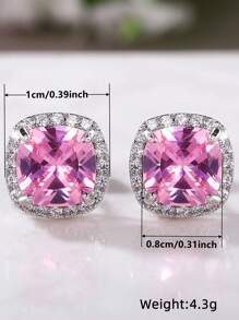 1 对魅力方晶锆石耳钉女士适合派对订婚周年纪念珠宝情人节礼物 - 1# - 查看 10