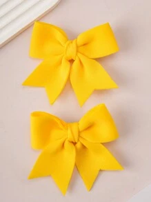2pcs Girls' Fuchsia Bow Hair Clips, Fashionable & Cute For Everyday Use - Yellow - View 2