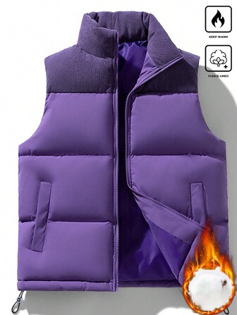 2024 Autumn And Winter New Corduroy Vest For Both Men And Women Classic Fashionable Simple Warm Standing Collar High-Quality And Thickened Couple Vest,Fleece