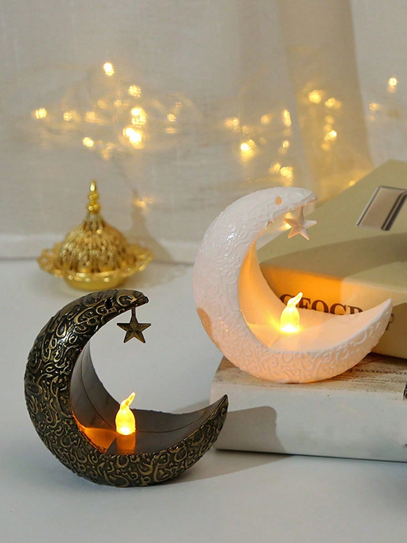 رمضان قطعة واحدة من حامل الشمعة بتصميم النجوم والق...