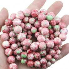 4/6/8/10/12mm 粉绿色天然合成大理石玛瑙散珠、钻孔圆形隔珠适用于 DIY 女士手链项链耳环时尚珠宝制作用品 - 雨菜石粉綠色 - 查看 4