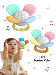 1pc Rainbow Flower Rattle Bell Baby Toy, Adorable Realistic Flower Rattle Teether, Soothes Gums For Chewing, Exercises Baby Hand Skills, Birthday & Holiday Gift For Babies (Partial Colors Random)
