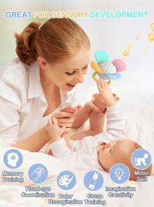 1 pezzo Giocattolo a sonaglino a fiore arcobaleno per bambini, sonaglino a fiore realistico e adorabile, allevia il prurito delle gengive per la masticazione, esercita le abilità manuali del bambino, regalo di compleanno e festività per neonati (colori parziali casuali)