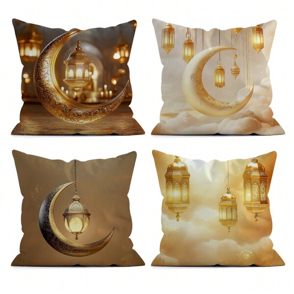 4 Stücke Ramadan Halbmond Laterne Muster Kissenbezüge 18"X18"