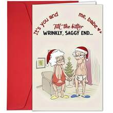 1 tấm thiệp Giáng sinh kèm phong bì - Ông bà đội mũ Giáng sinh, thích hợp cho gia đình và bạn bè, quà tặng lý tưởng cho ngày lễ - Nhiều màu - Xem 1