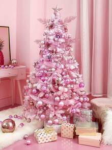 44 pezzi - Set di palline di Natale rosa e bianche, fiori di Natale per decorazione albero di Natale, palline di Natale infrangibili per decorazione casa e feste di Natale