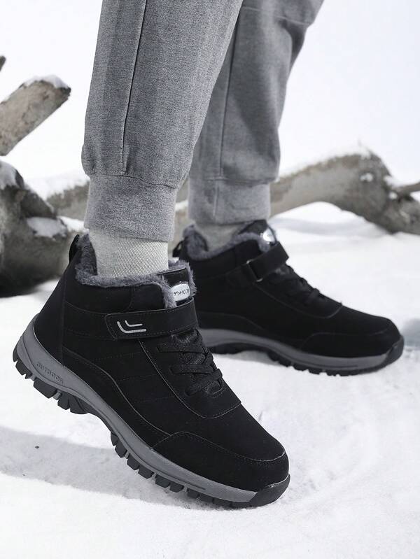 Rutschfeste und verschleißfeste Stiefel mit Streifenmuster, Mikrofaser-Obermaterial, Gummisohle, warm thermisch gefüttert, Schneestiefel für Herren