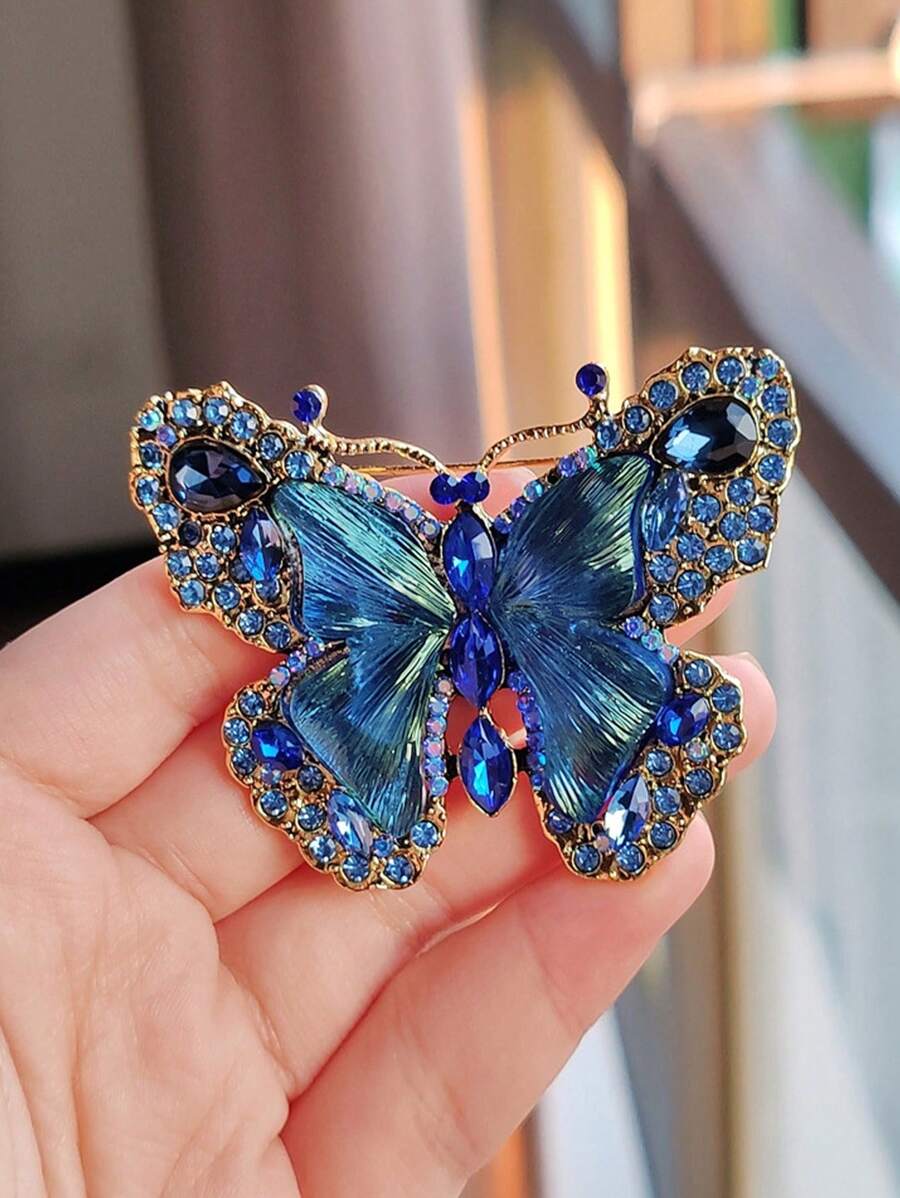 1pc Heavy Duty Crystal Butterfly Brooch, Fashionable Animal Insect Women Brooch, High-End Multi-Purpose Coat Decoration - Star - View 1