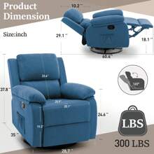 KORSER Recliner Chair,360° Swivel Rocking Recliner Chair For Adults, Compact Upholstered  Chair For Small Spaces,Living Room Chair With Side Pockets,Peacock Blue
