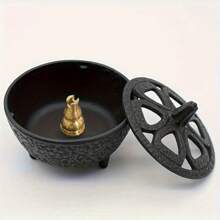 铸铁香炉和黄铜香插架，用于涂油、熏香、仪式用途、装饰香座、烛台等（直径 3.1 英寸） - 黑色 - 查看 7
