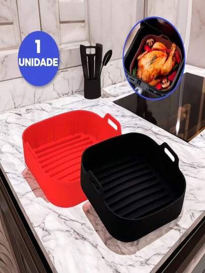 Forma De Silicone Air Fryer Antiaderente Cesto Silicone Fritadeira Elétrica Quadrado 14.5x14.5