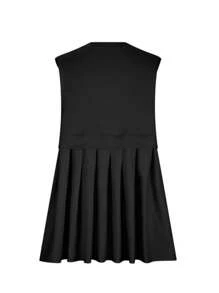 女士简约纯色休闲连衣裙，无袖圆领波西米亚风格连衣裙，适合老钱风格，圣帕特里克节服装，复活节连衣裙 - 黑色 - 查看 4