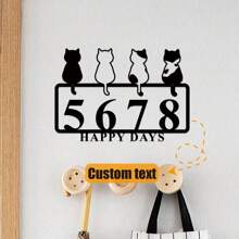 1 Piece Metal Four Cute Cats Pattern Address Door Plate, Cartoon Aesthetic Wall Decoration, Outdoor Doorway Sign, Residence Living Room Office Decoration, Ideal For Valentine's Day, Christmas Gift, Personalized Gift