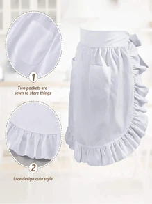 1pc Waist Apron Maid Costume With Ruffle, Kitchen/Cooking/Cleaning Outfit, Waist Apron, Christmas Ruffle Short Apron, Waitress Apron, Cute And Vintage Style, Perfect For Women, Kitchen, Bathroom, Home, Household Suppliers - Multicolor - View 7