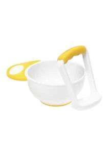 Tazón de alimentos con molinillo de 2 en 1 que contiene molinillo y tazón, tazón de alimentos para bebé con molinillo de alimentos manual que tritura fácilmente frutas y verduras al vapor. El machacador de alimentos se puede usar en casa o de viaje, es apto para microondas y lavavajillas. Tazón para suplemento de frutas y verduras para bebés en crecimiento, el mejor regalo para agregar etapas de alimentación complementaria
