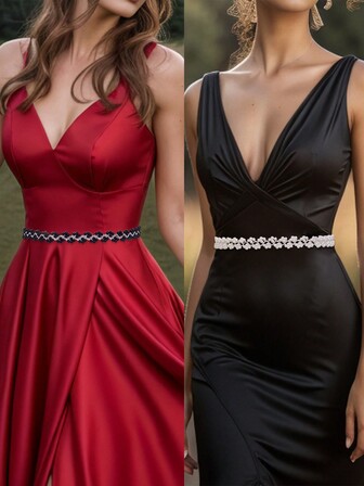 1pc Pearl Flower Decor Elegant Alluring Hollow Out Design Waist Belt, Suitable For Wedding, Party