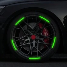 4 buah Tutup Katup Ban Bercahaya dalam Gelap & 20 buah Stiker Dekoratif Reflektif Berwarna-warni Cocok untuk Mobil, Truk, SUV, Sepeda Motor, dan Sepeda - Stiker hub neon + tutup katup neon - View 2