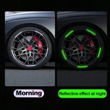 4 buah Tutup Katup Ban Bercahaya dalam Gelap & 20 buah Stiker Dekoratif Reflektif Berwarna-warni Cocok untuk Mobil, Truk, SUV, Sepeda Motor, dan Sepeda - Stiker hub neon + tutup katup neon - View 3