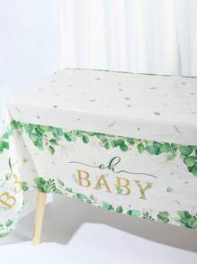 3pcs 137*274CM/54*108IN Disposable Table Cover, Fresh Eucalyptus Leaf Pattern Tablecloth, Suitable For Various Theme Parties And Daily Decoration - Multicolor - View 1